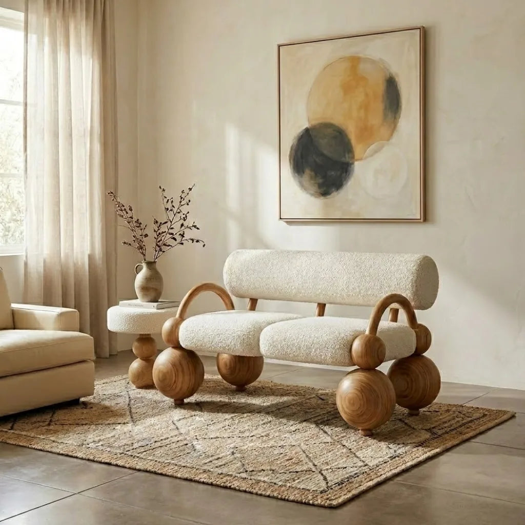 Mello Curve Solid Wood & Boucle Sofa