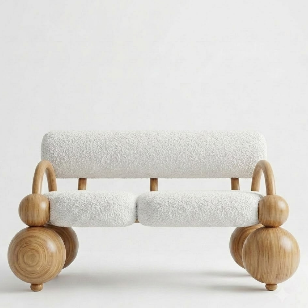 Mello Curve Solid Wood & Boucle Sofa