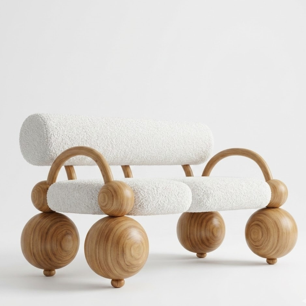 Mello Curve Solid Wood & Boucle Sofa