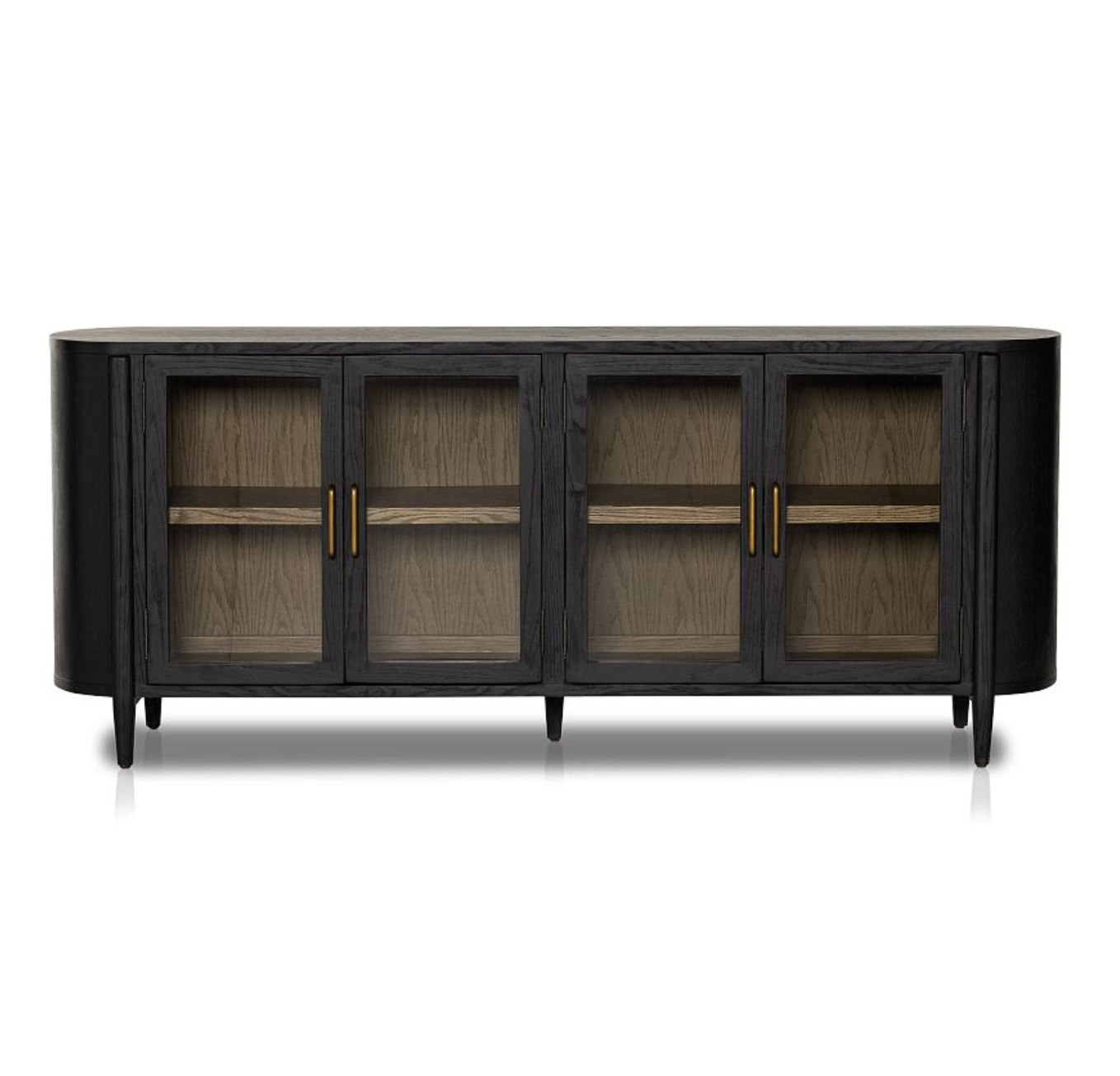 Modern Black Wooden Glass Door Sideboard Cabinet