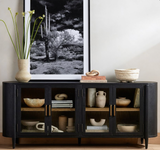 Modern Black Wooden Glass Door Sideboard Cabinet