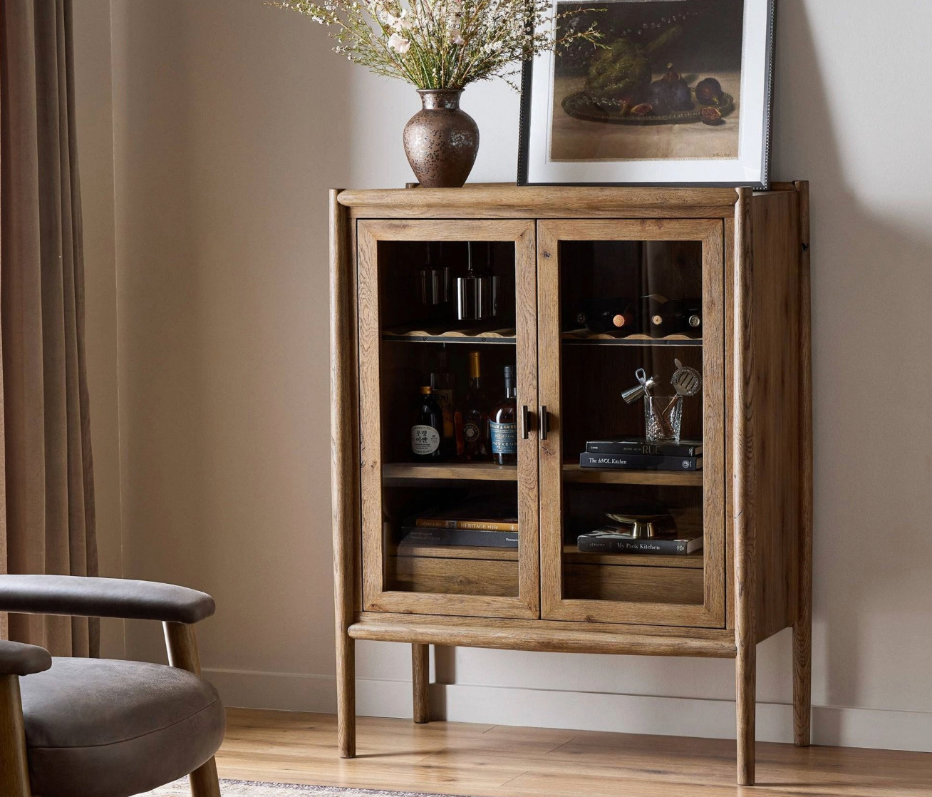 Solid Wood Glass Door Display Cabinet