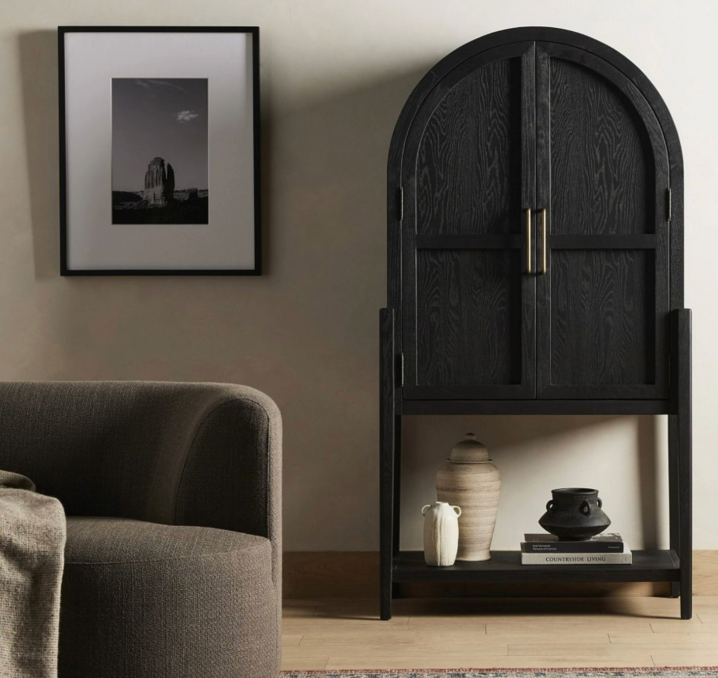 Black Arched Wooden Storage Cabinet