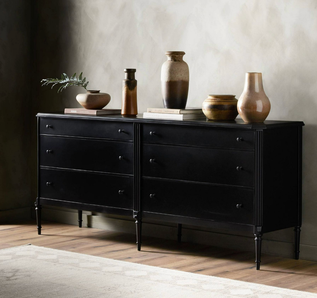 Black 6-Drawer Wooden Dresser