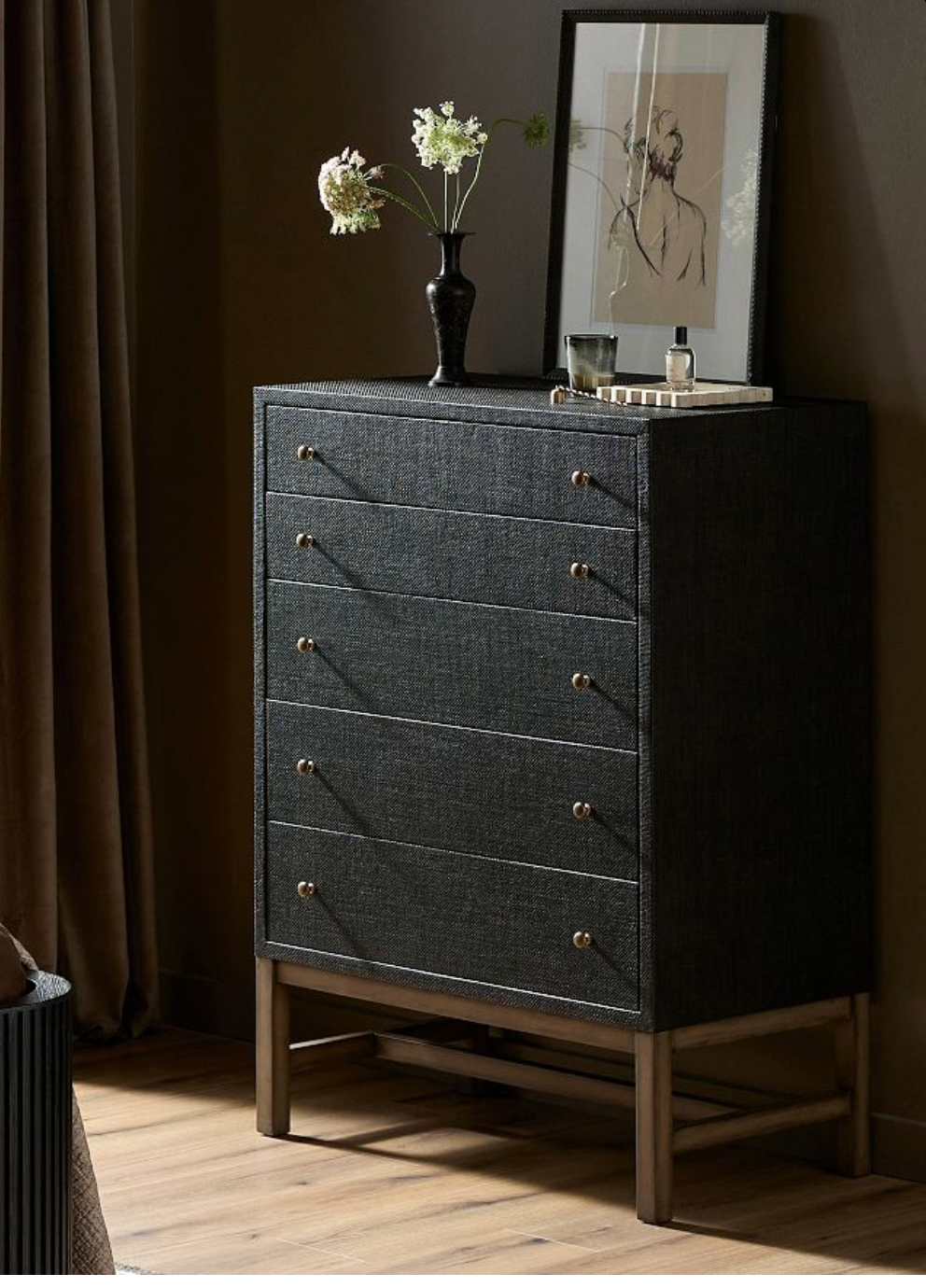 Black 5-Drawer Textured Chest