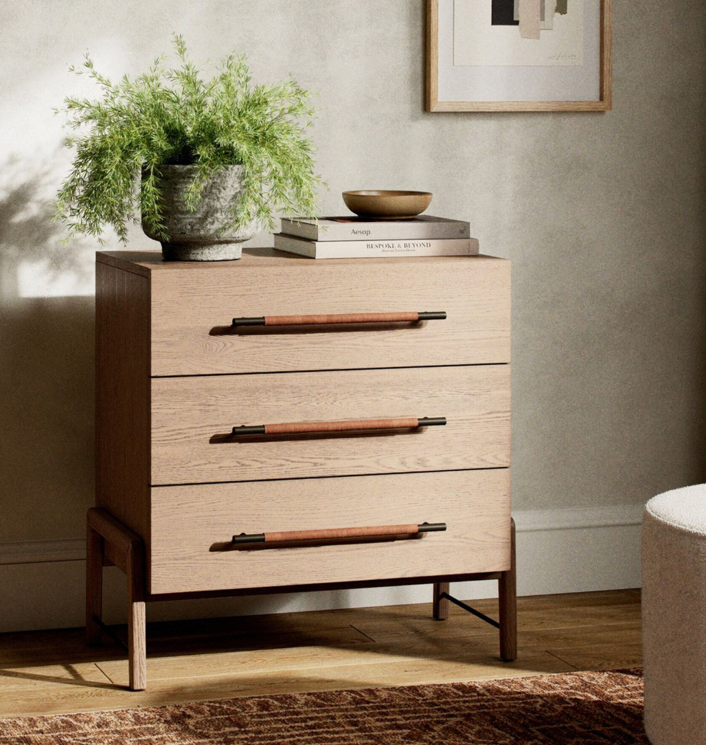Natural Wood 3-Drawer Nightstand