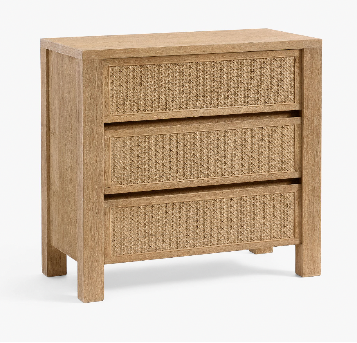 Natural Wood Rattan 3-Drawer Chest