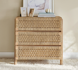 Natural Wood Woven Rope 3-Drawer Chest