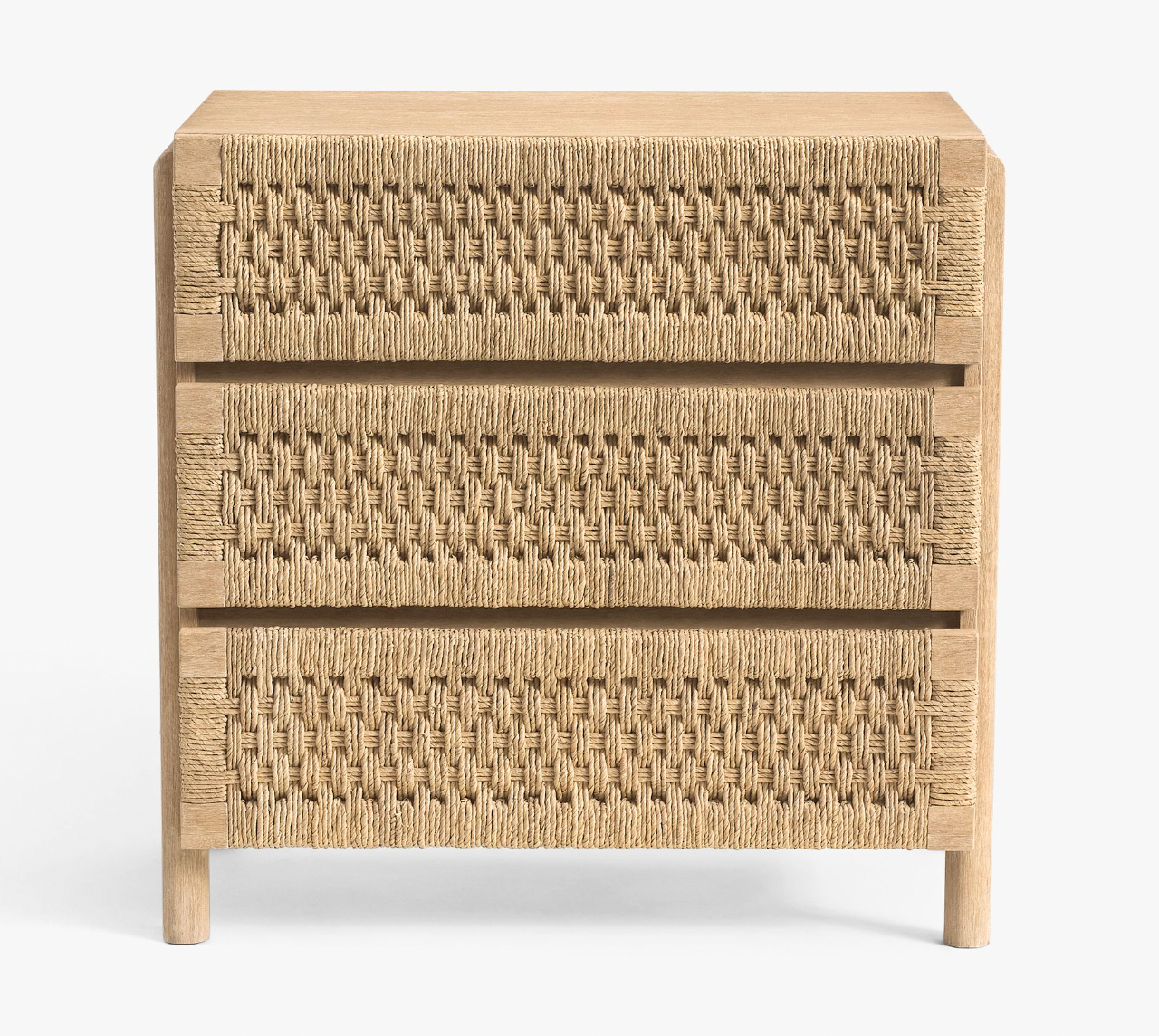 Natural Wood Woven Rope 3-Drawer Chest