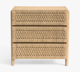 Natural Wood Woven Rope 3-Drawer Chest