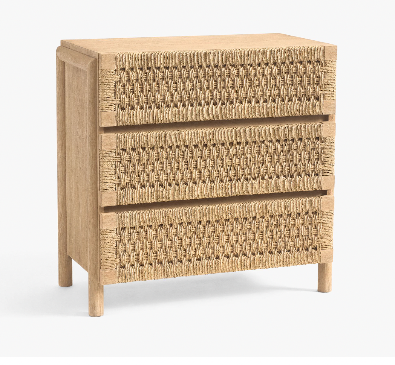 Natural Wood Woven Rope 3-Drawer Chest