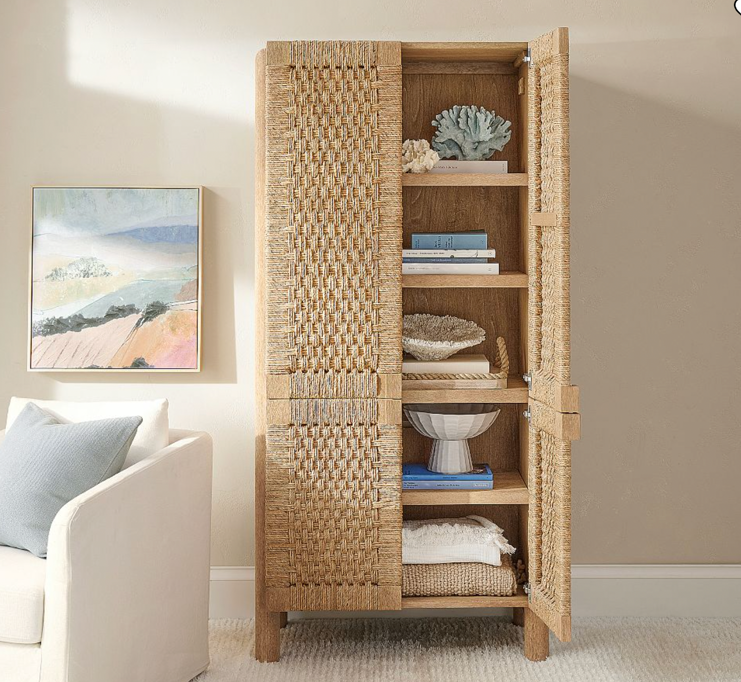 Natural Woven Door Storage Cabinet