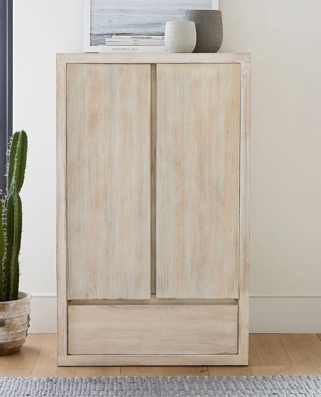 Light Wood 2-Door Wardrobe with Drawer