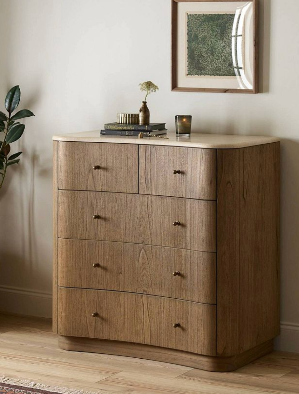 Modern Oak Wood 5 Drawer Chest Cabinet