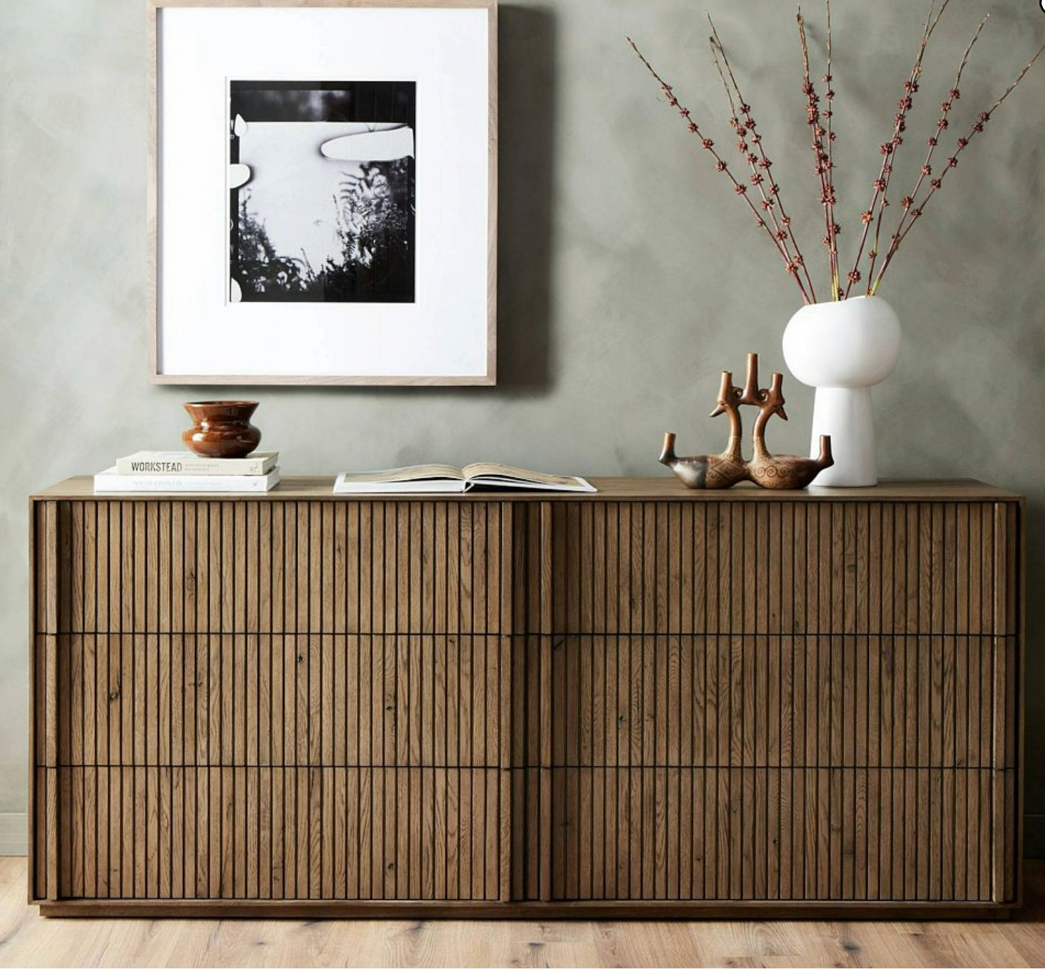 Modern Fluted Wooden Sideboard Cabinet