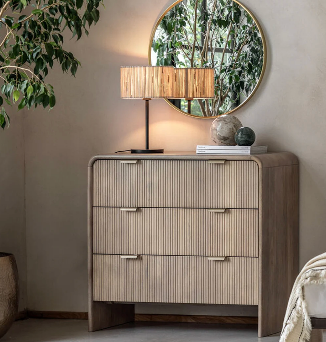 Modern Fluted 3 Drawer Wooden Chest
