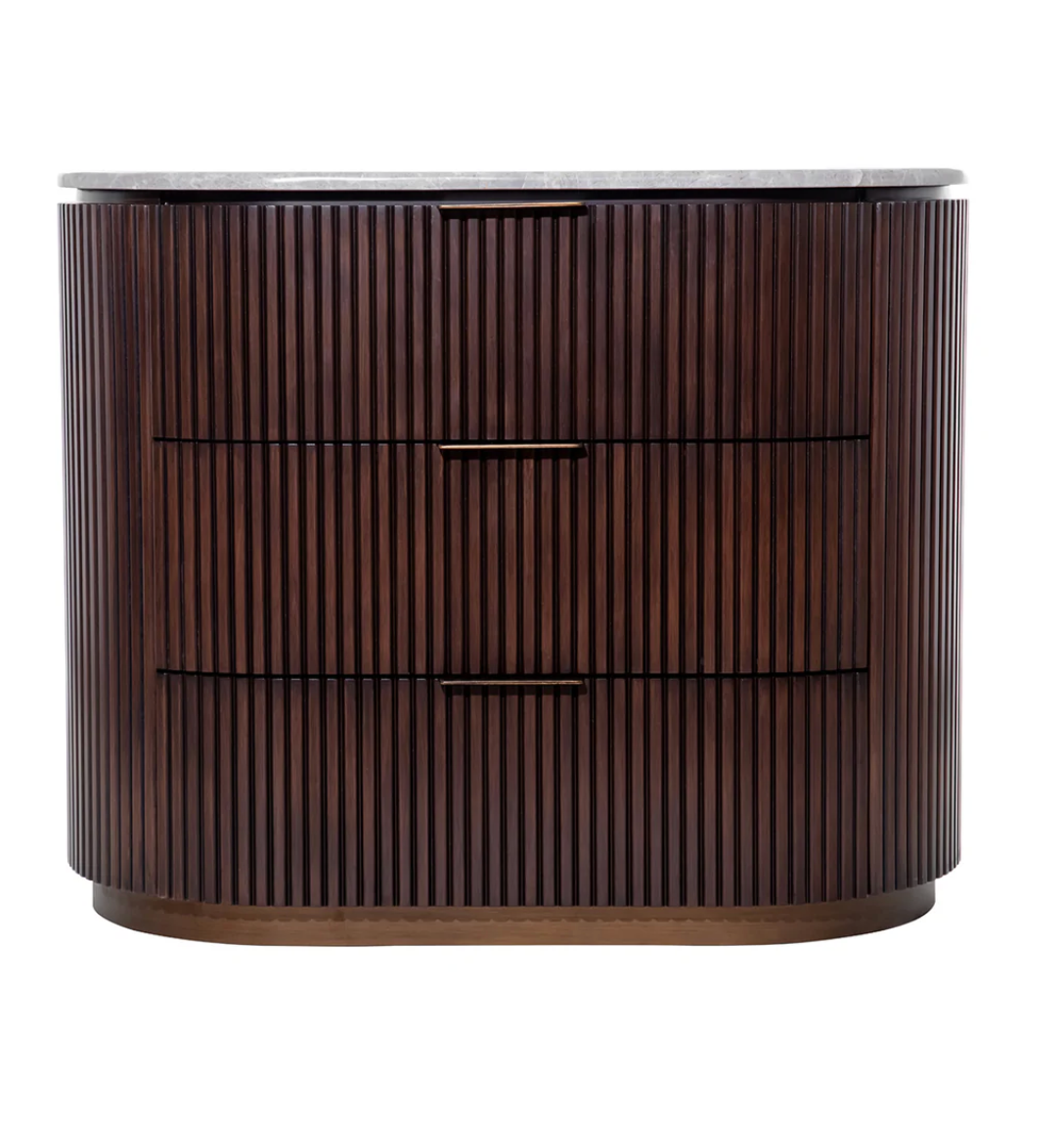 Luxury Fluted 3 Drawer Wooden Chest