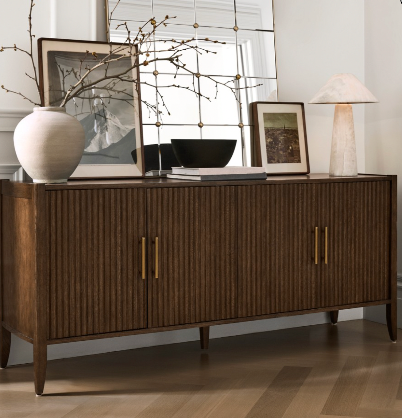 Fluted Wooden Sideboard Cabinet