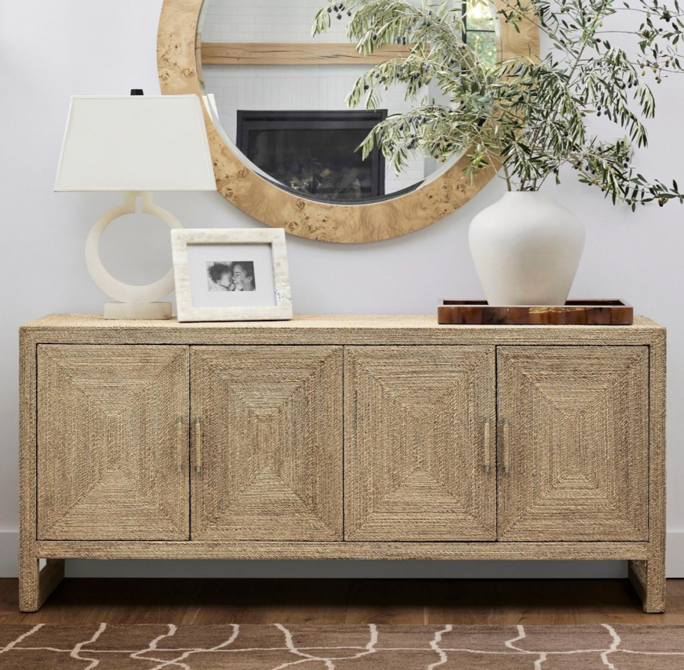 Natural rattan 4-Door Sideboard Cabinet