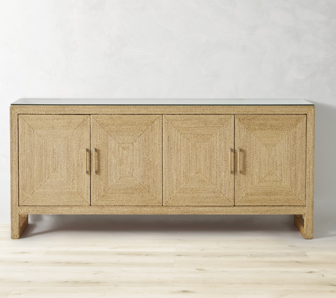 Natural rattan 4-Door Sideboard Cabinet