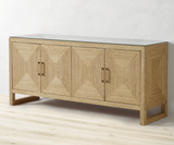 Natural rattan 4-Door Sideboard Cabinet