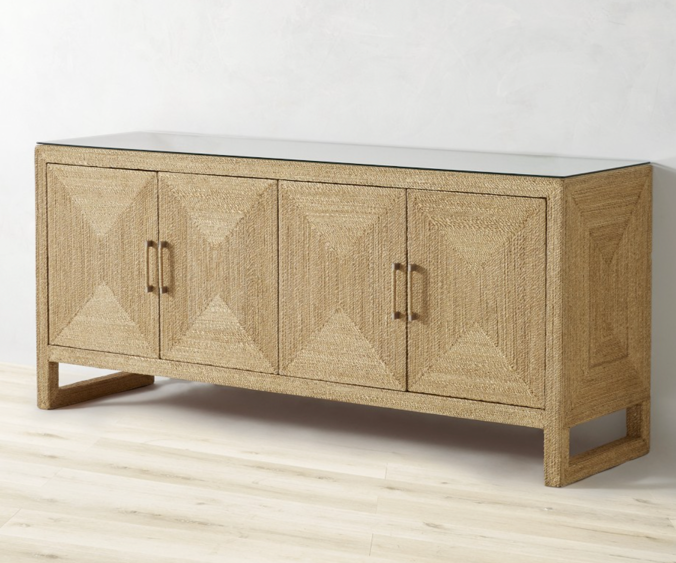 Natural rattan 4-Door Sideboard Cabinet