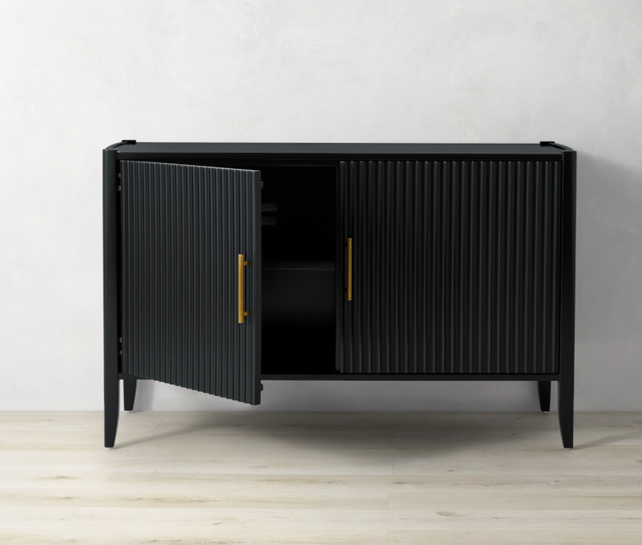 Modern Black Fluted 4-Door Sideboard Cabinet