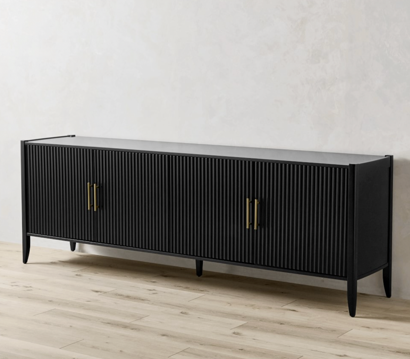 Modern Black Fluted 4-Door Sideboard Cabinet