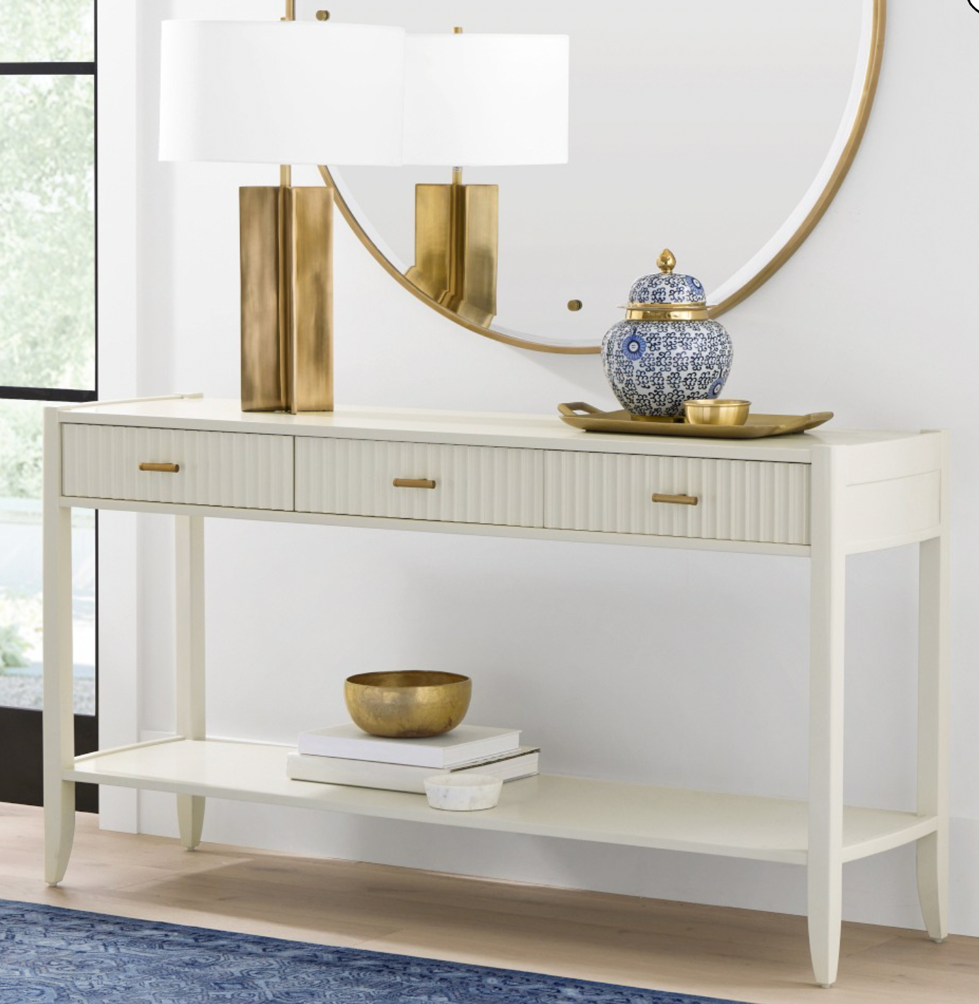 Cream Fluted Console Table with Storage Shelf