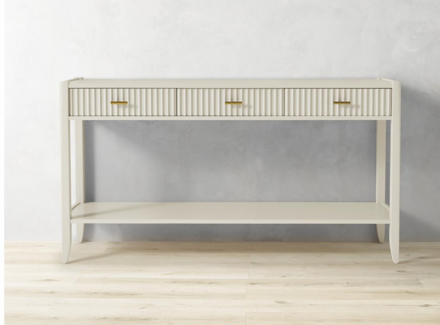 Cream Fluted Console Table with Storage Shelf