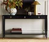 Black Console Table with 3 Drawers & Storage Shelf