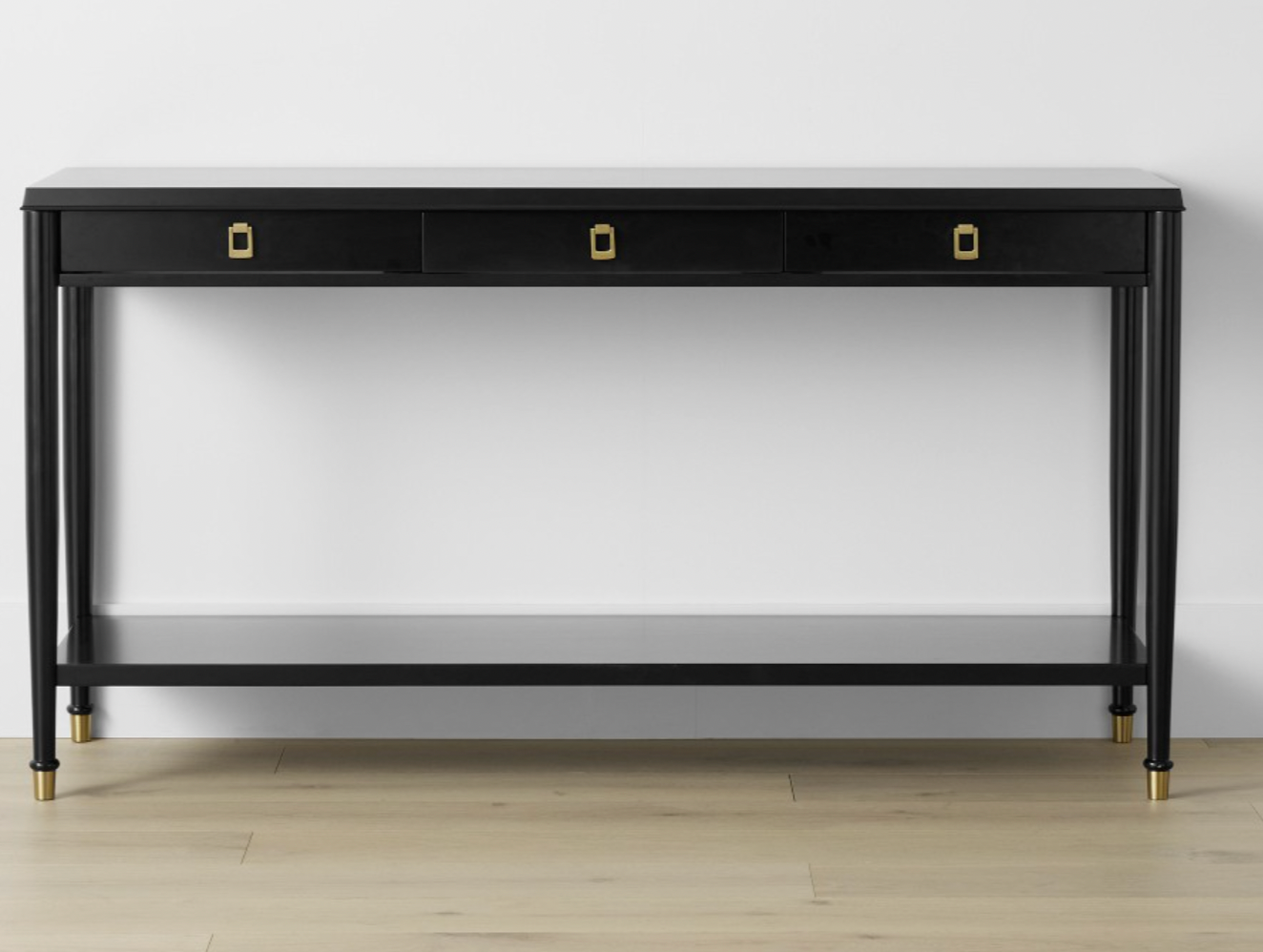 Black Console Table with 3 Drawers & Storage Shelf