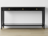 Black Console Table with 3 Drawers & Storage Shelf