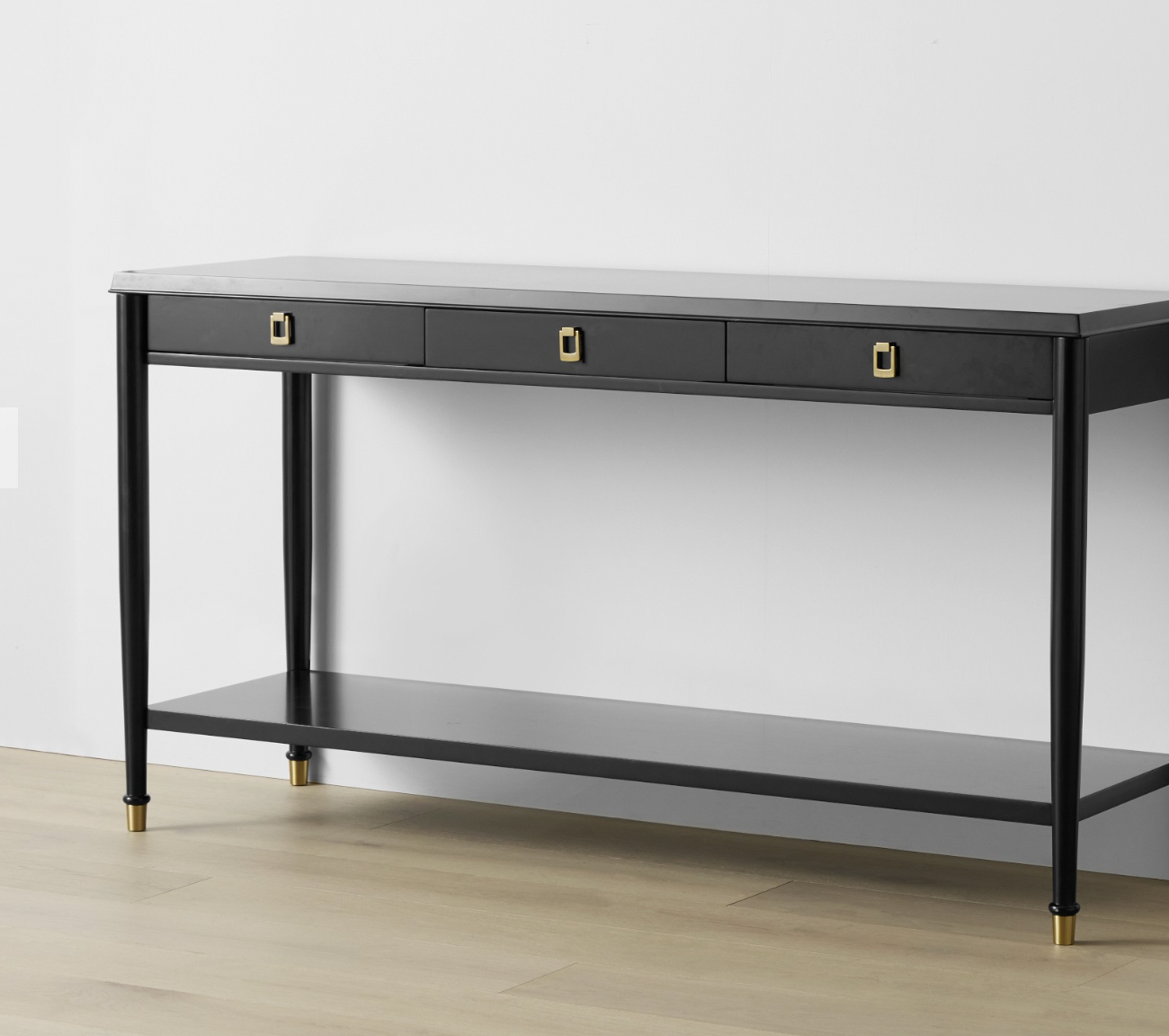 Black Console Table with 3 Drawers & Storage Shelf