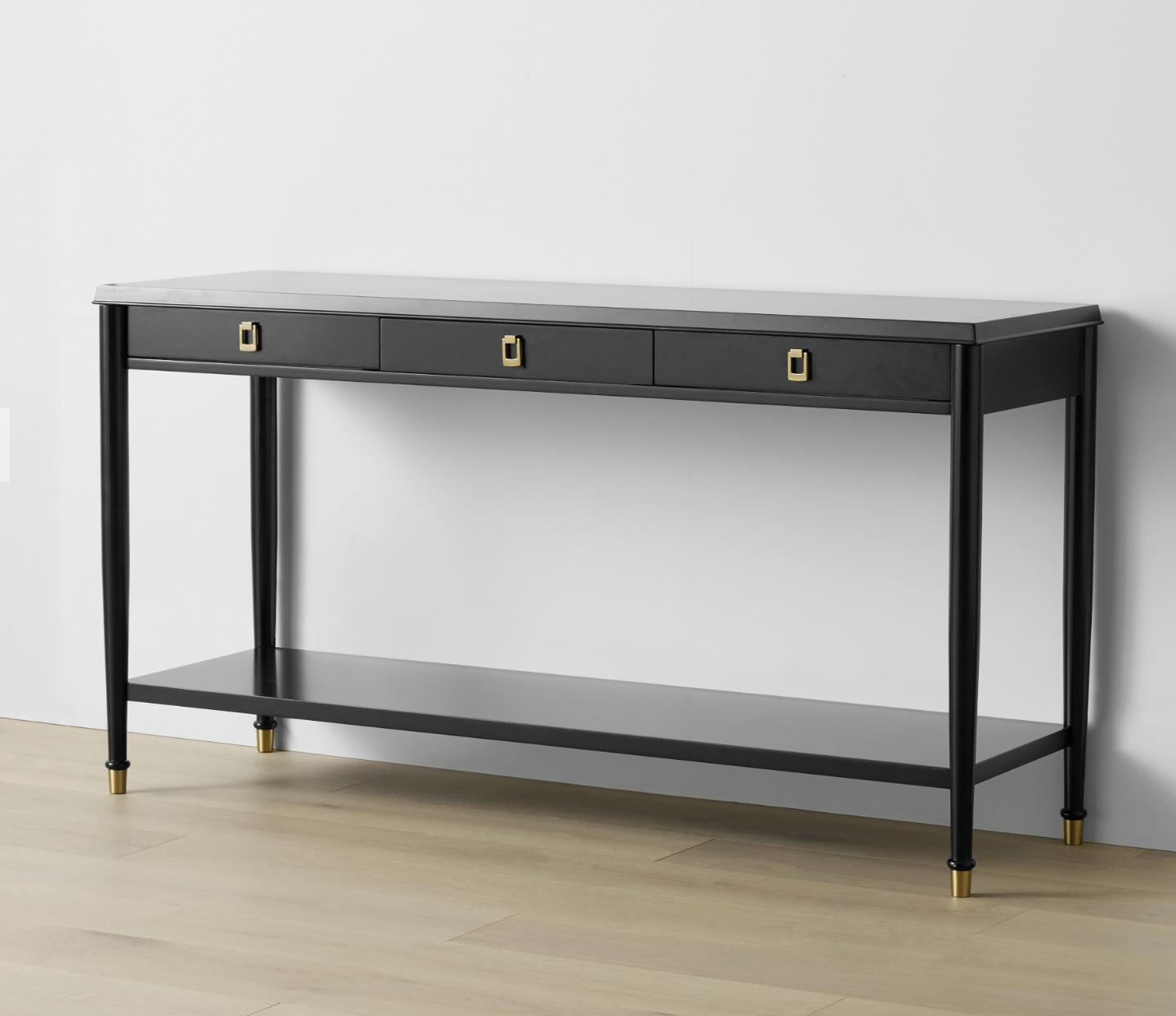 Black Console Table with 3 Drawers & Storage Shelf