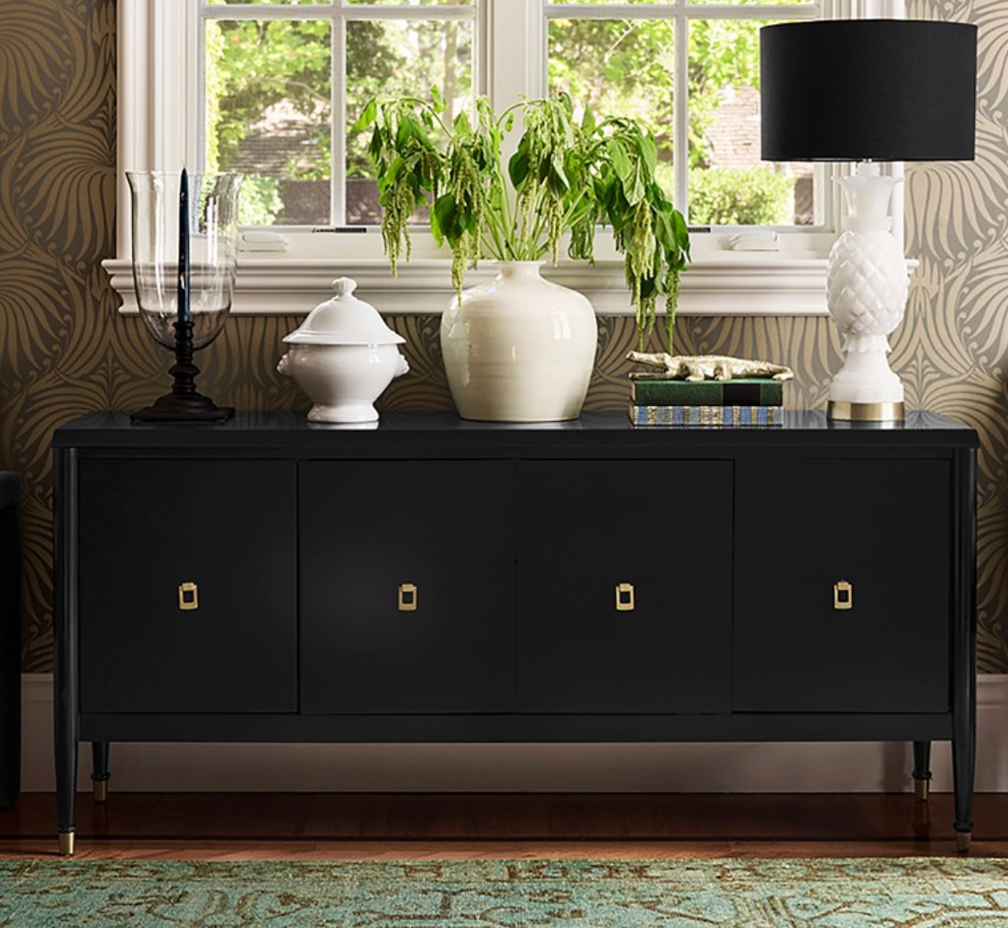 Black 4-Door Sideboard Cabinet with Gold Handles