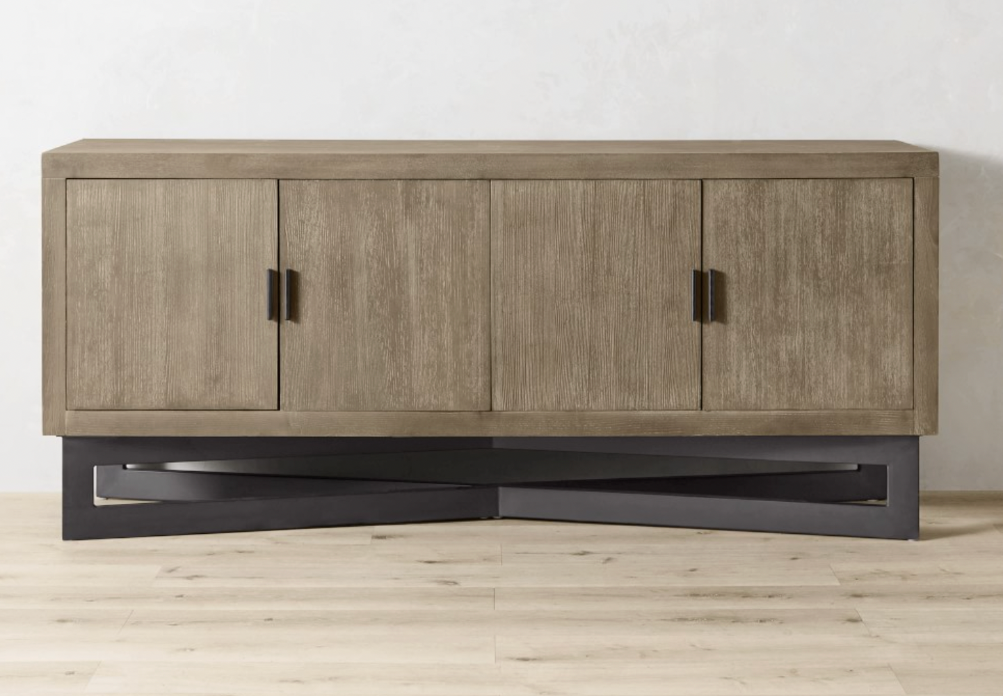 Wooden 4-Door Sideboard Cabinet with Black Base