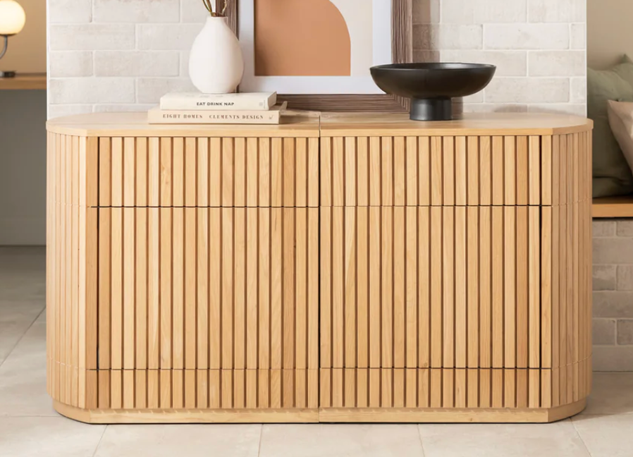 Fluted Wood Sideboard Cabinet