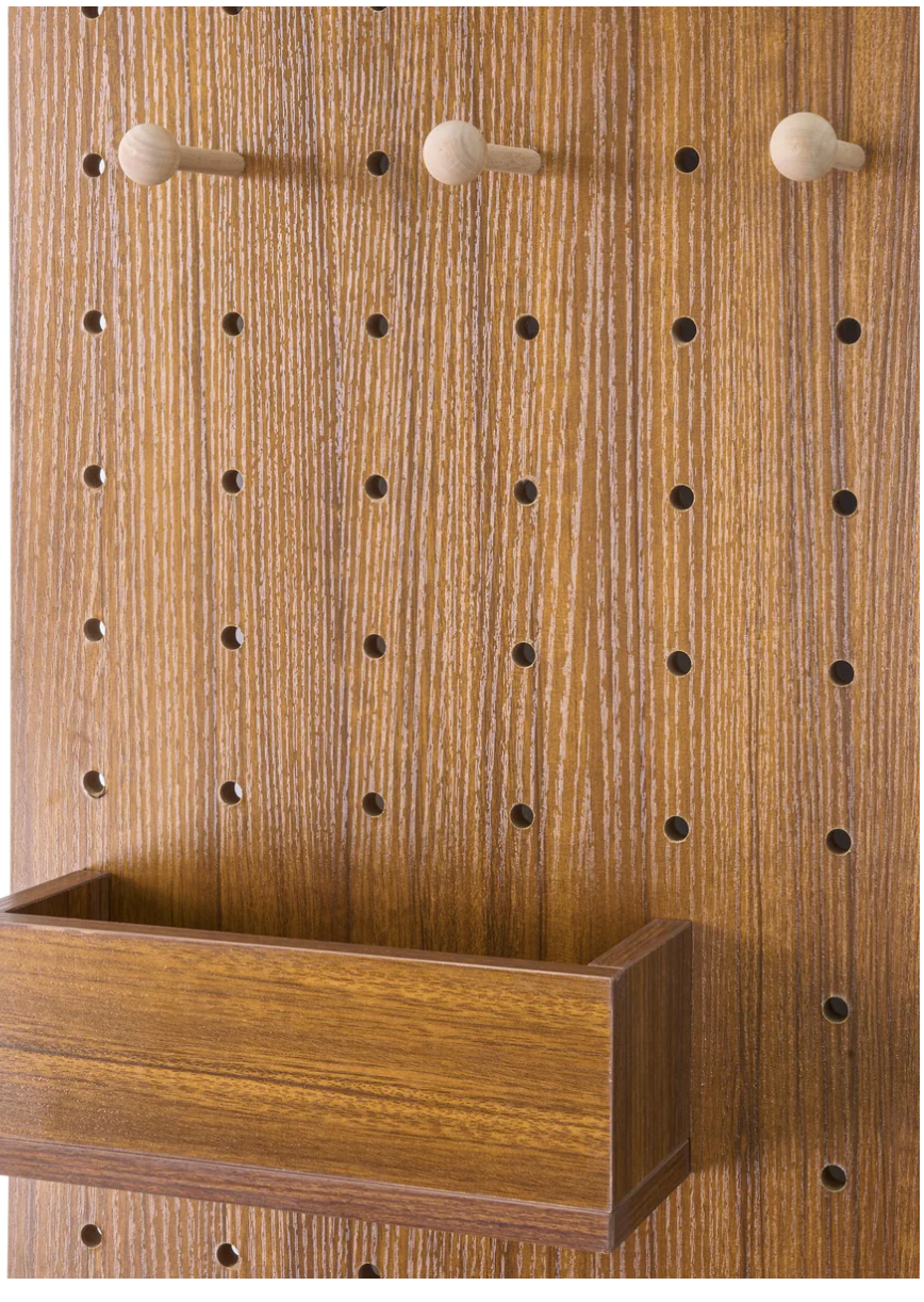 Wooden Wall Mounted Mirror Organizer with Hooks & Shelves