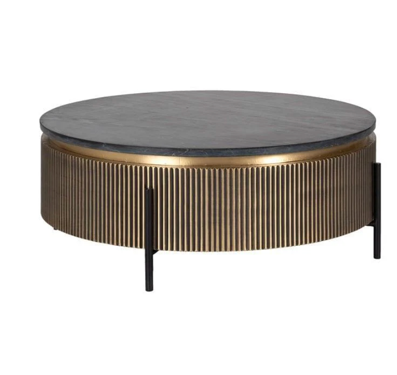 Luxury Round Fluted Coffee Table with Dark Top