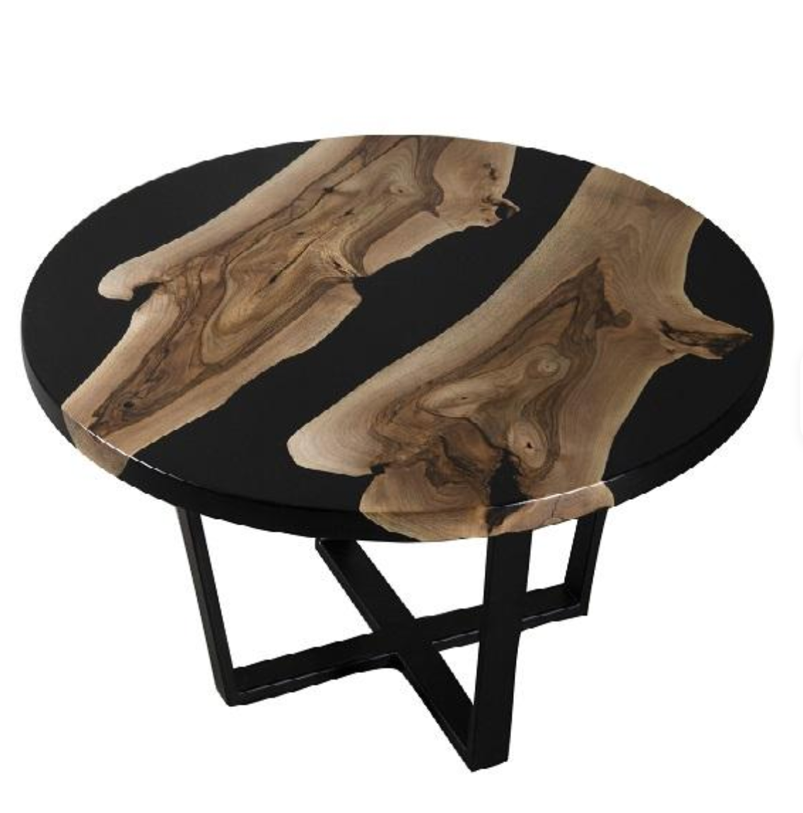Round Black Resin Wooden Coffee Table