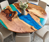 Round Blue Resin Wooden  Table