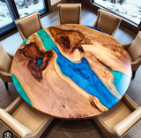 Round Blue Resin Wooden  Table