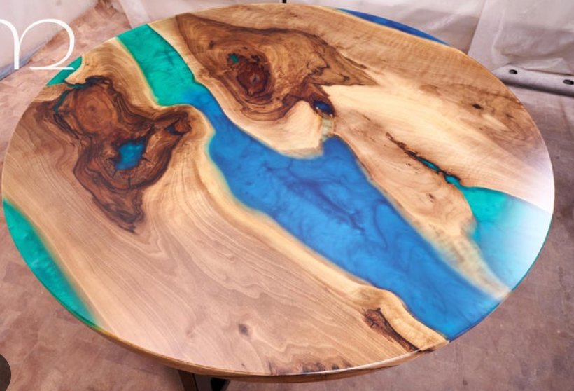 Round Blue Resin Wooden  Table