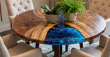 Round Blue Resin Wooden Dining Table