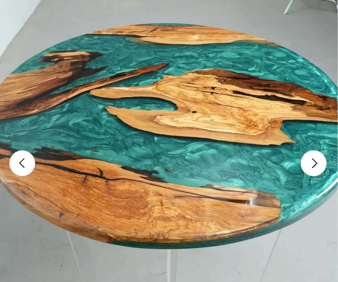 Round Turquoise Resin Wooden Table