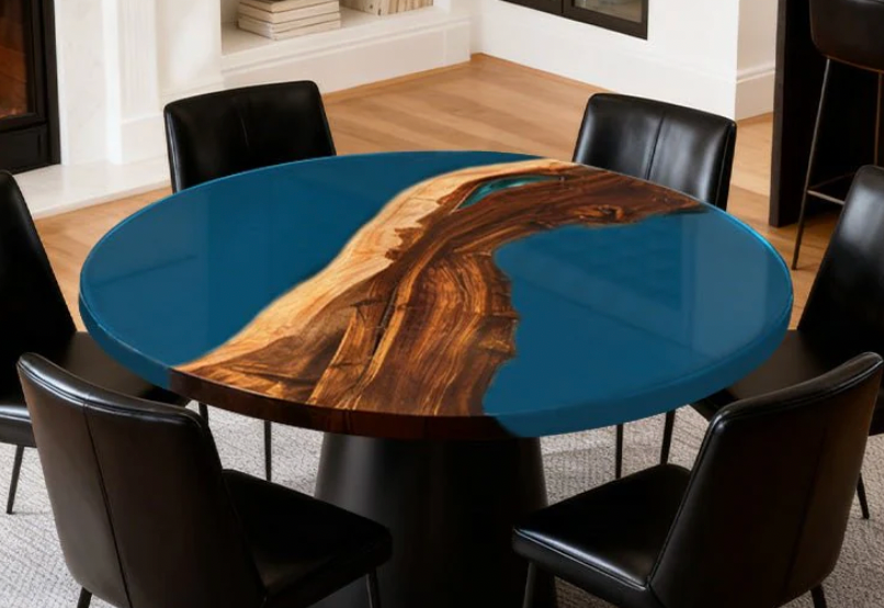 Round Blue Resin Wooden Table