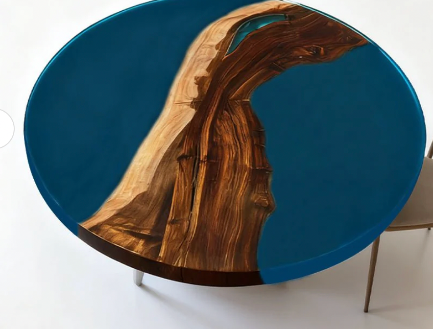 Round Blue Resin Wooden Table