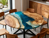 Round Blue Resin Wooden Coffee Table