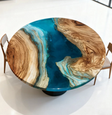 Round Blue Resin Wooden Coffee Table